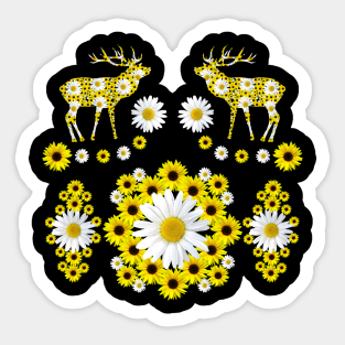 deer blooming sunflowers daisies red deer floral pattern Sticker